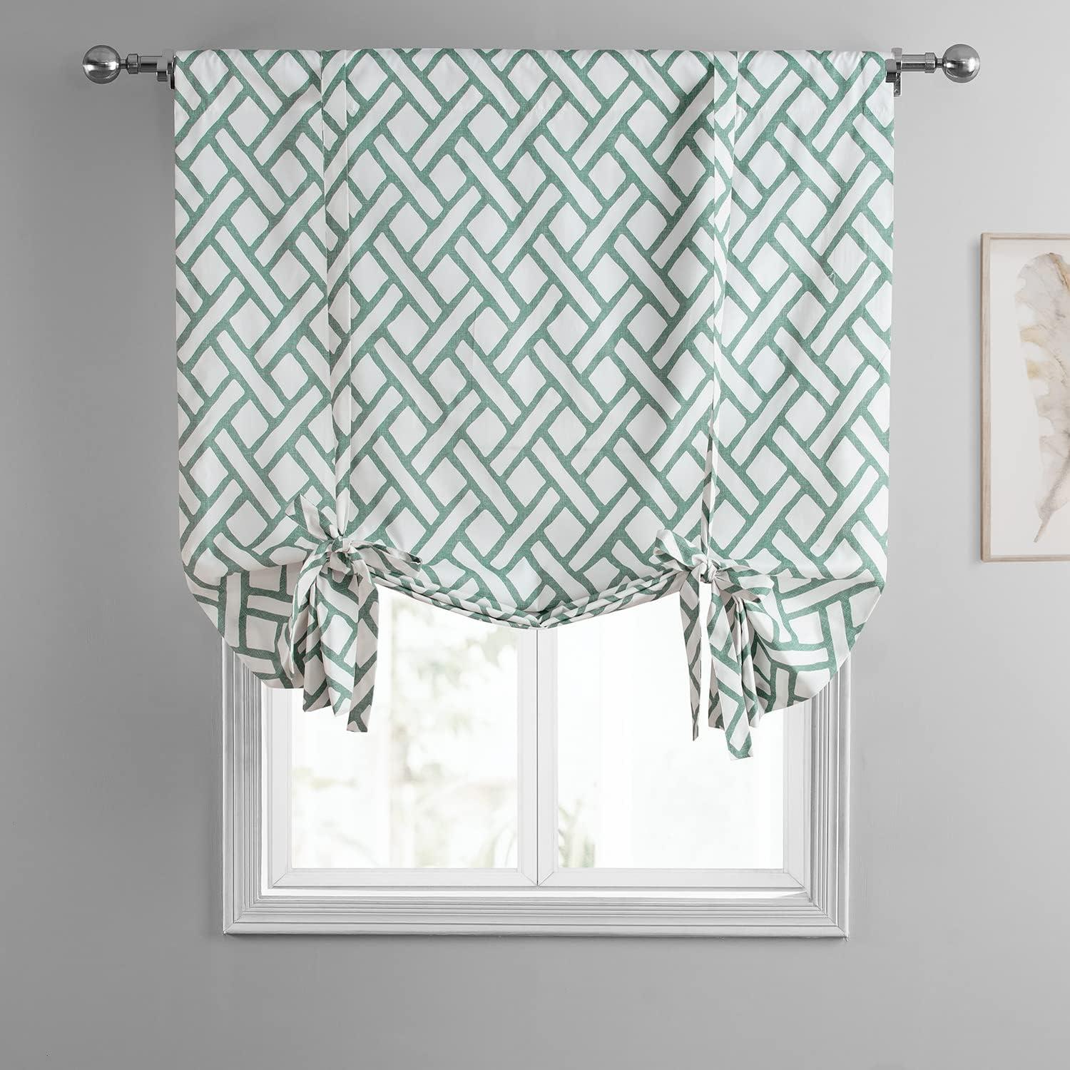 HPD Half Price Drapes Printed Cotton Room Darkening Tie Up Curtains for Windows - 46 x 63 Roll Up Balloon Curtain for Living Room, Kitchen (1 Panel), PRCT-TUD215A-63, Garden Path Slate Blue