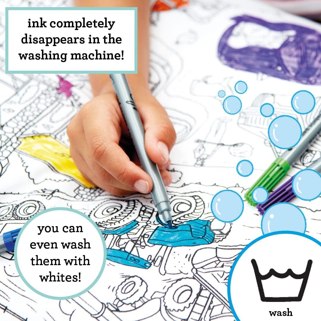 eatsleepdoodle Coloring Cotton Pillowcase with Washable Markers - Cars and Trucks Color in Activity Craft Kit for Boys and Girls Age 3+