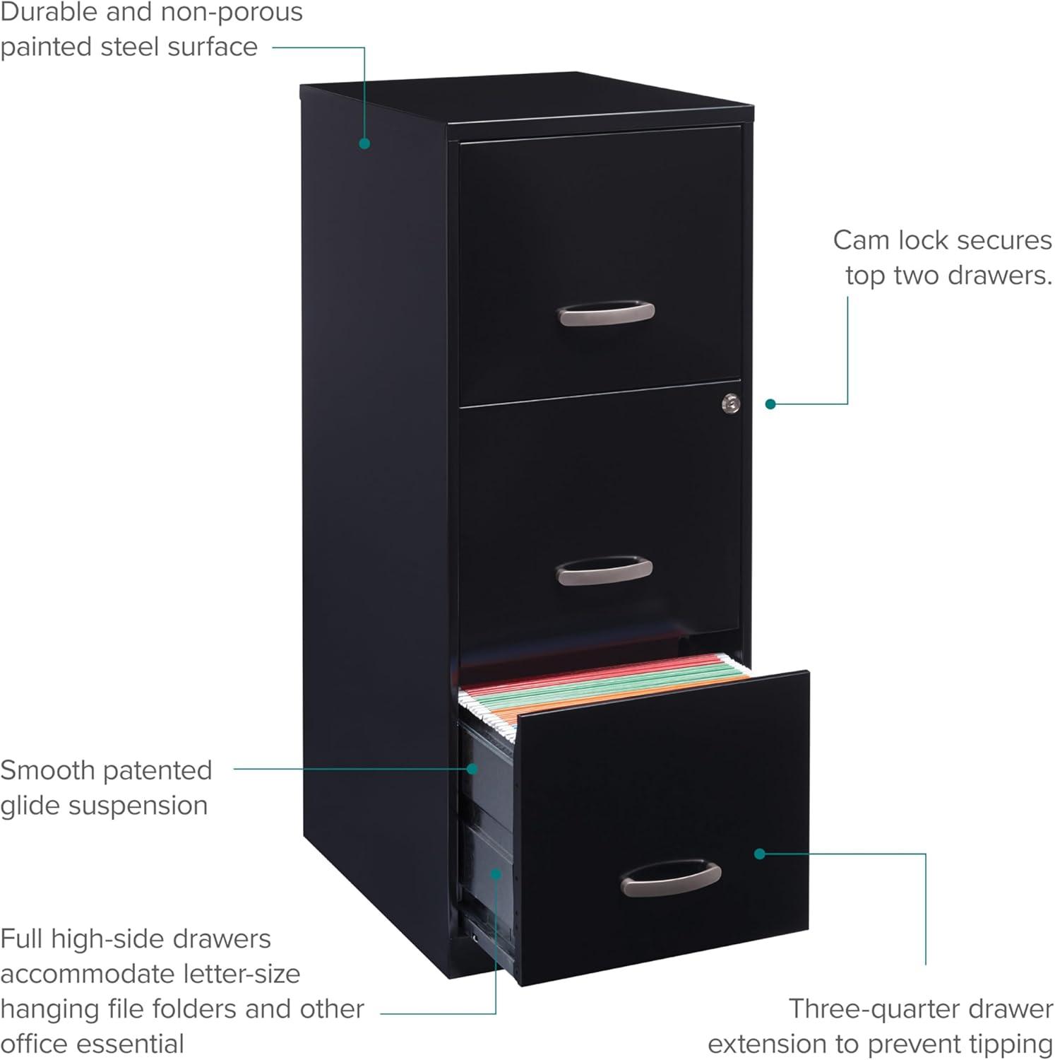 Hirsh Industries Space Solutions File Cabinet 3 Drawer - Black: Vertical Steel Storage, 35.5" Height, GreenGuard Certified