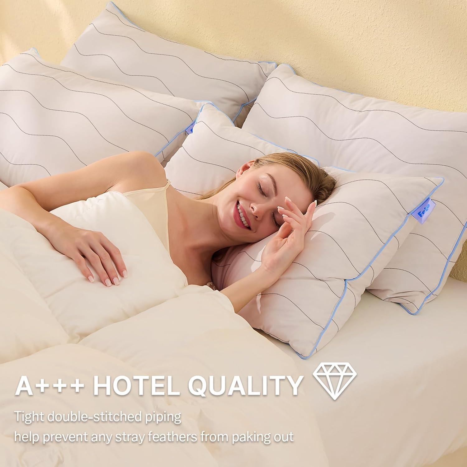 felo Feather Down Pillows Queen Size Set of 2, CloudFusion Goose Pillow for Sleeping, Luxury Hotel Collection Bed Supportive Pillows for Side Back Pain Sleepers, 100% Organic Cotton Shell (20" x 30")