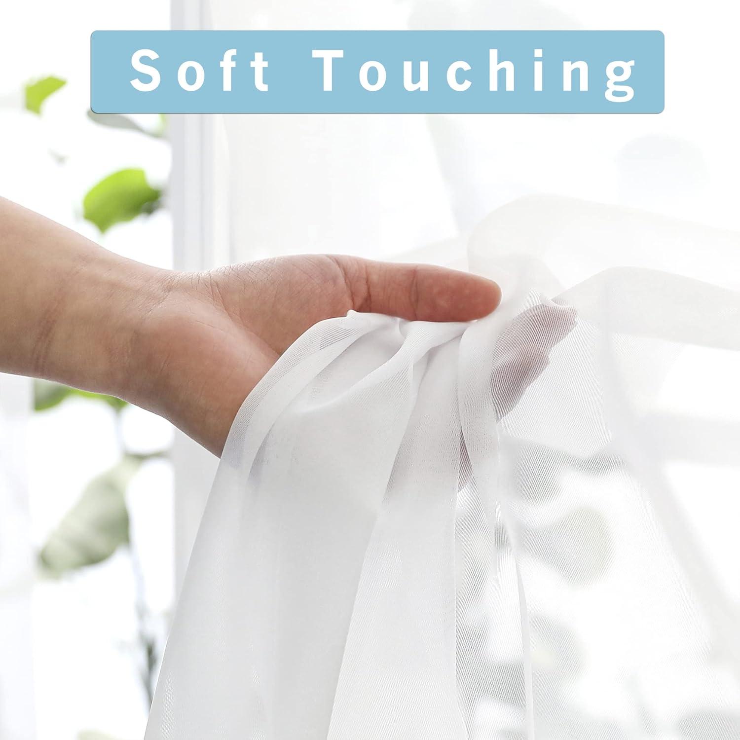 OWENIE White Sheer Curtains 84 inches Long 2 Panels Set, Sheer White Curtains for Living Room/Bedroom, Rod Pocket Voile Sheer Panel Drapes, 2pcs, Each 42" W x 84" L