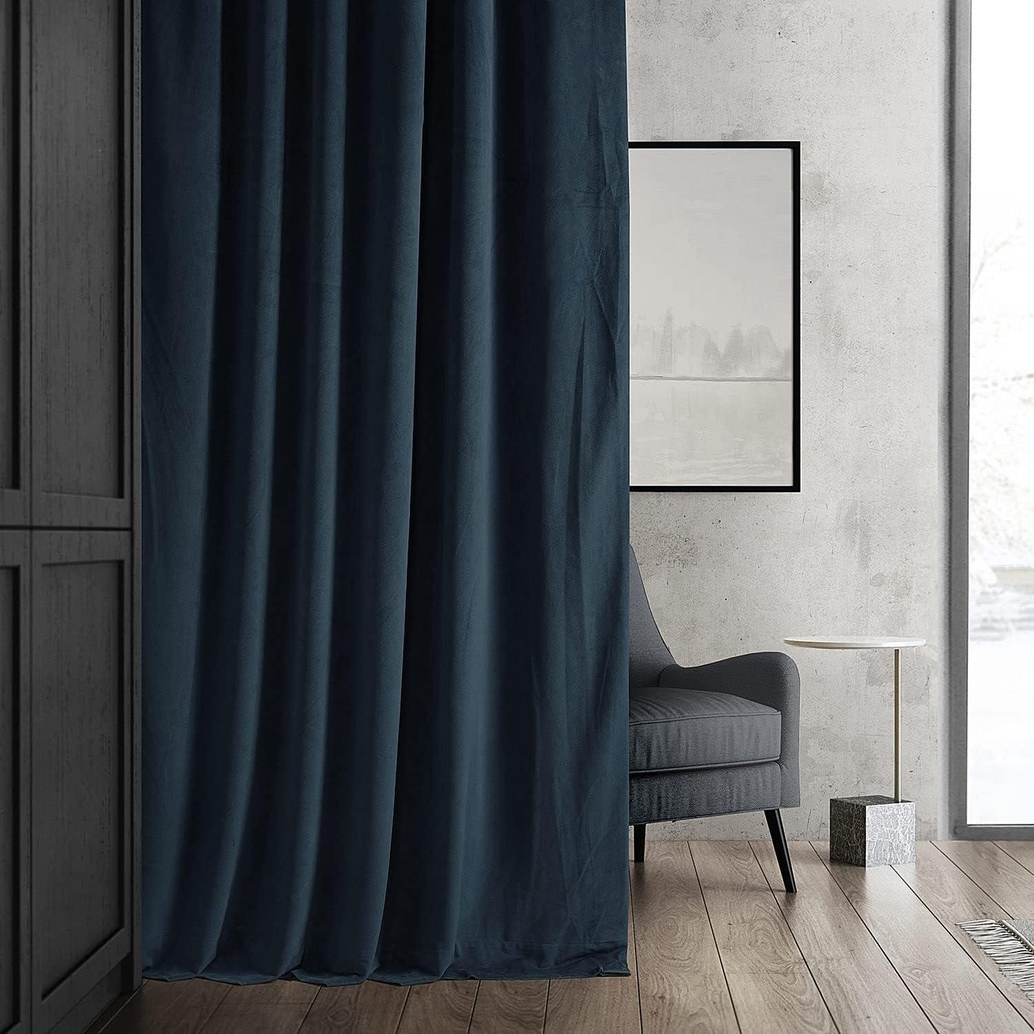 Half Price Drapes Signature Midnight Blue Velvet Blackout Curtains For Bedrooms (1 Panel), 50WX 84L