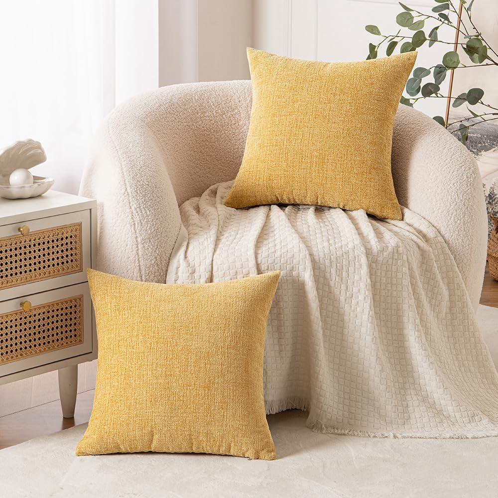 Set of 2 Mustard Yellow Linen Throw Pillow Covers 18x18 Inch