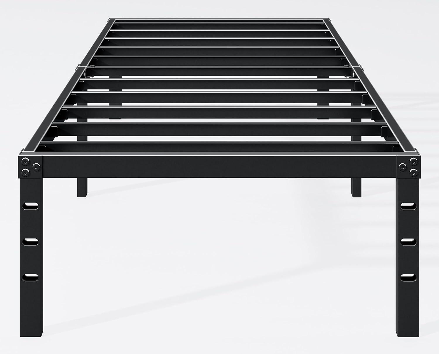 14-Inch Black Metal Twin Bed Frame with Storage and Slats