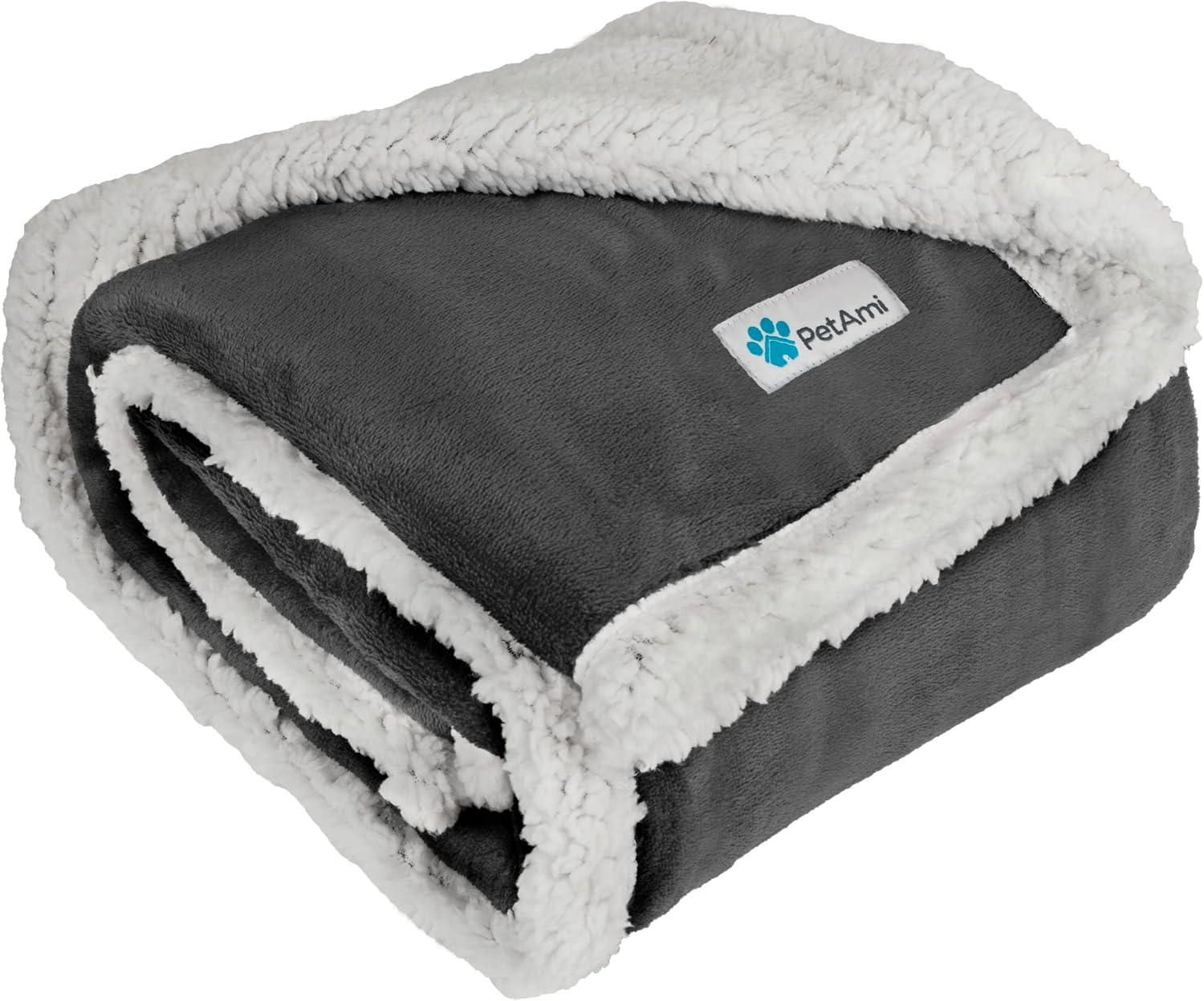 PetAmi Pet Blanket for Dogs Cats, Faux Shearling Fleece Soft Plush Reversible Washable Furniture Cover