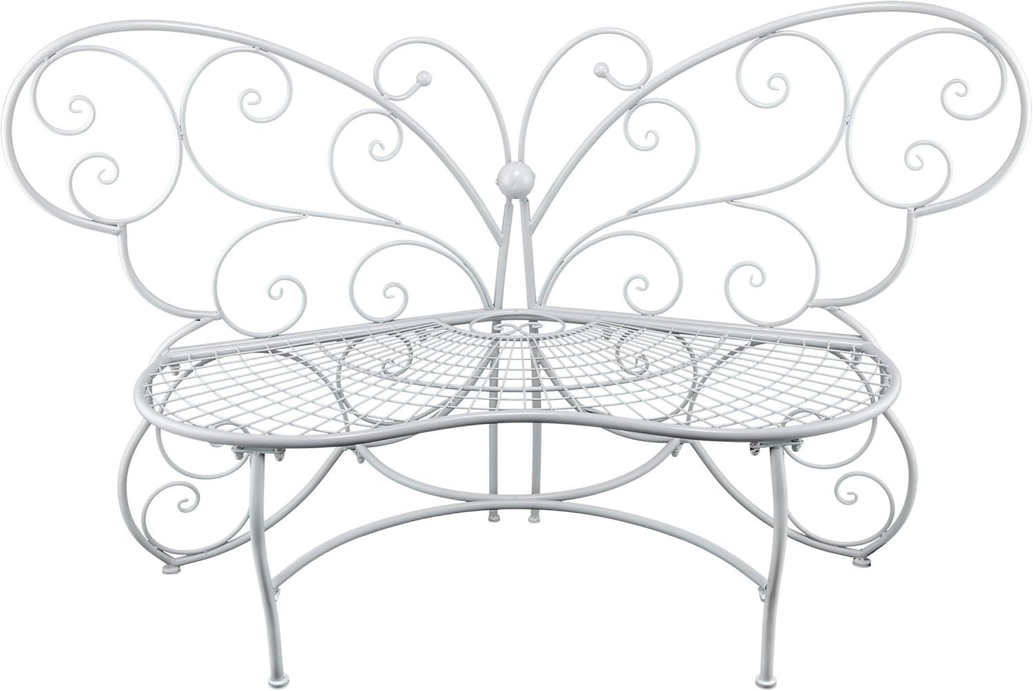 38" x 62" Metal Butterfly Outdoor Bench White - Alpine Corporation: Weather-Resistant, Garden Seating