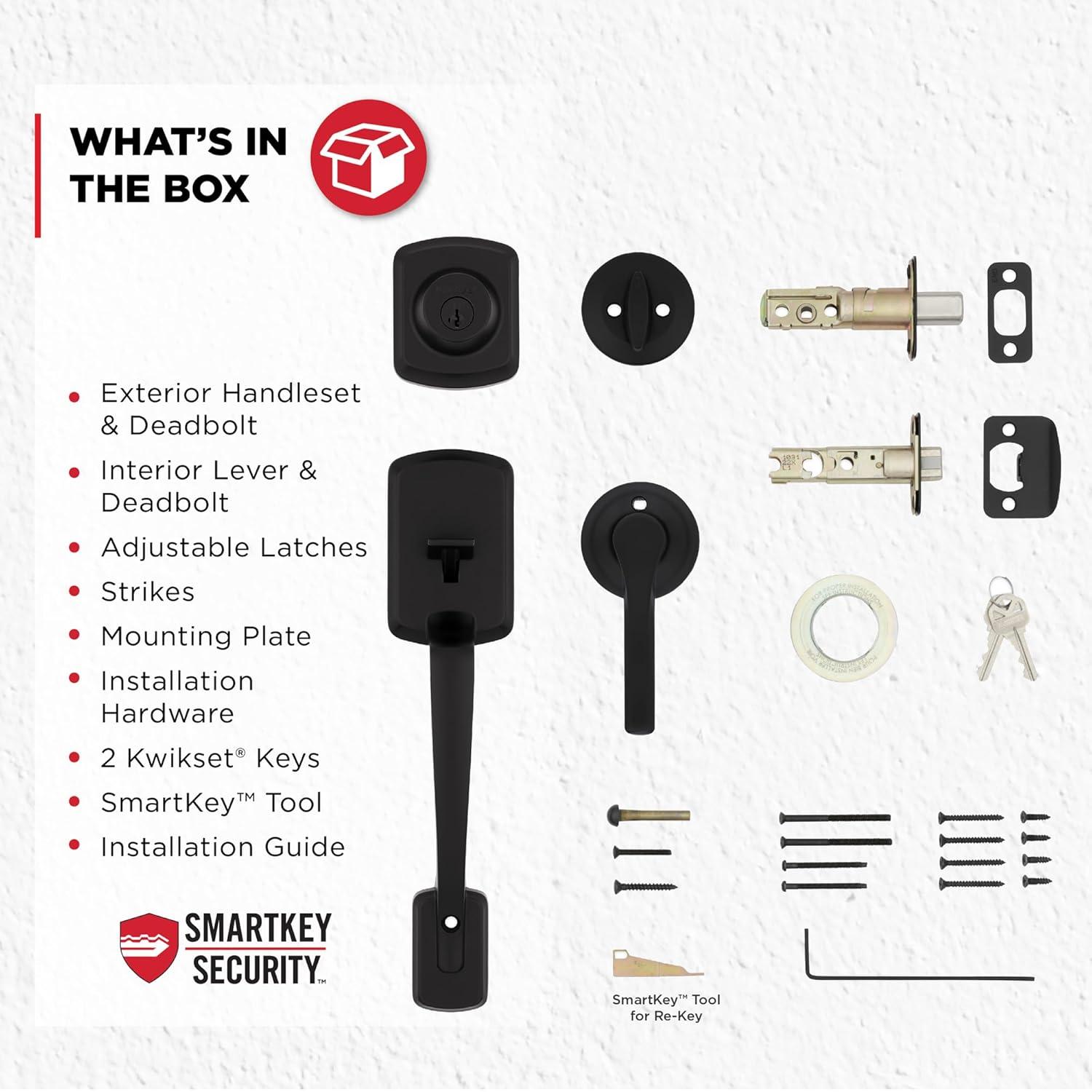 Henley Matte Black Single Cylinder Door Handleset with Round Handle Featuring SmartKey Security