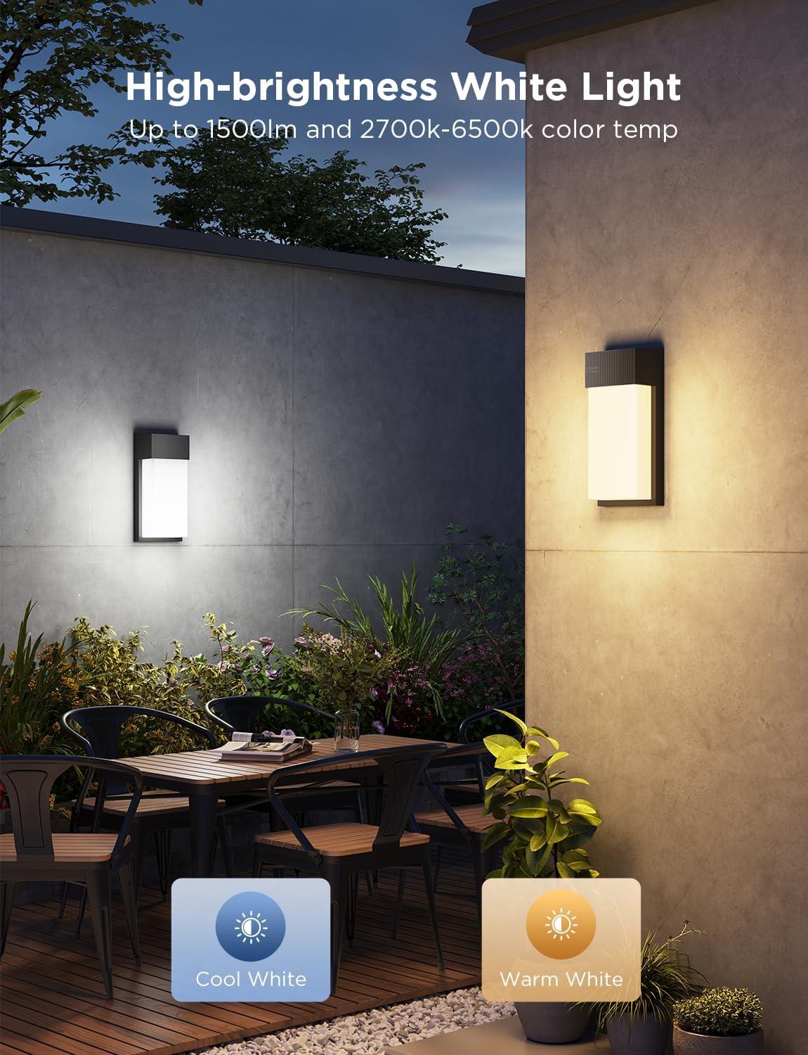 Modern Black and White LED Outdoor Wall Light with Smart Control