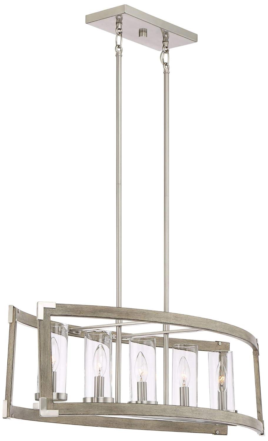 Possini Euro Design Kerr Wood Brushed Nickel Island Pendant Chandelier 32 3/4" Wide Modern Clear Glass Shade 5-Light Fixture for Dining Room Kitchen