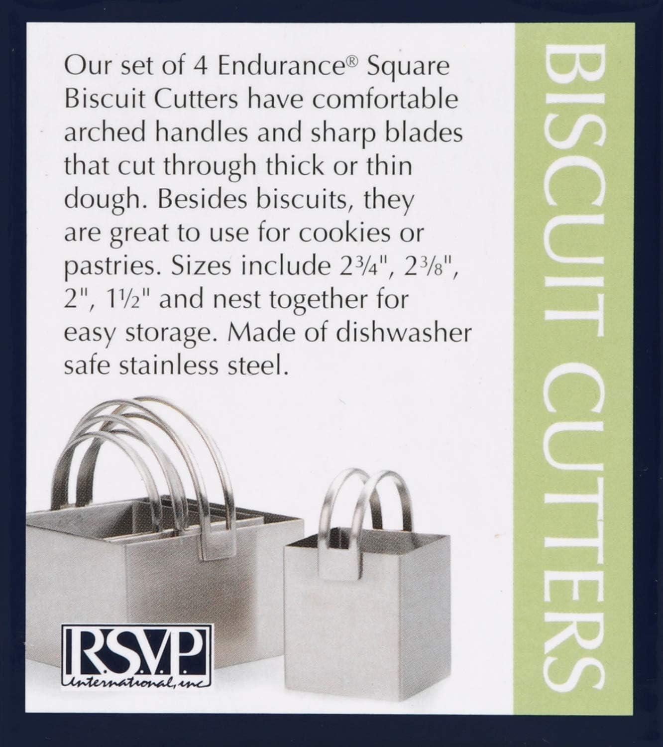 RSVP Endurance Stainless Steel Square Biscuit Cutters, Plain, Set of 4