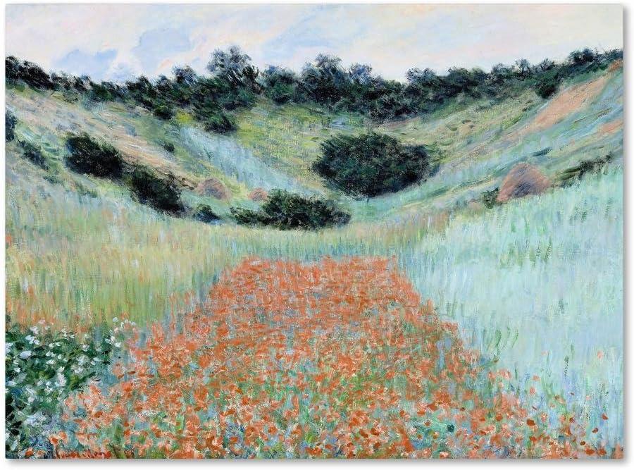 Monet Poppy Field Near Giverny 24x32 Framed Canvas Art