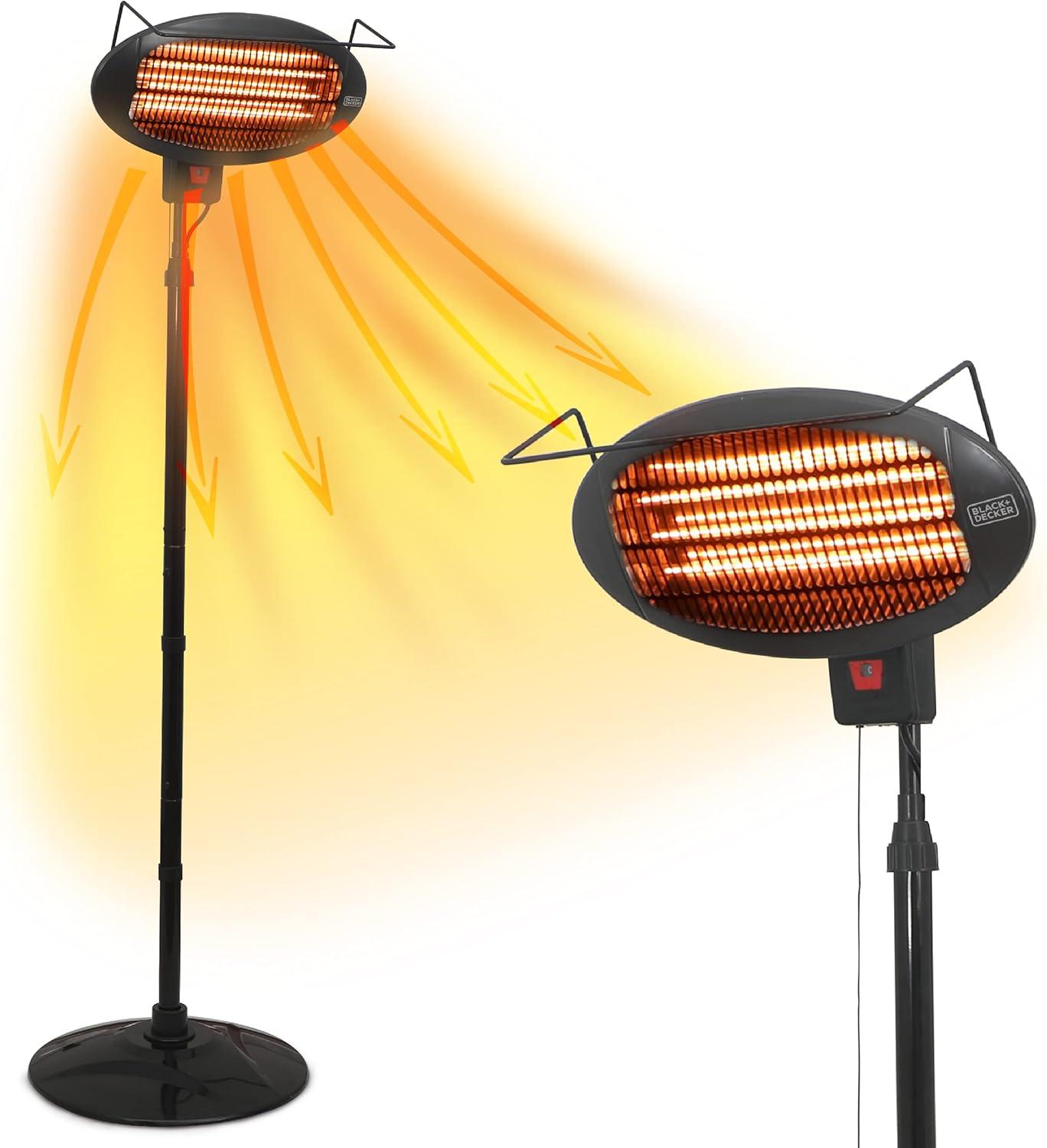 BLACK+DECKER Patio Floor Electric Heater, Patio Heater Stand for Outdoors with 3 Heat Settings