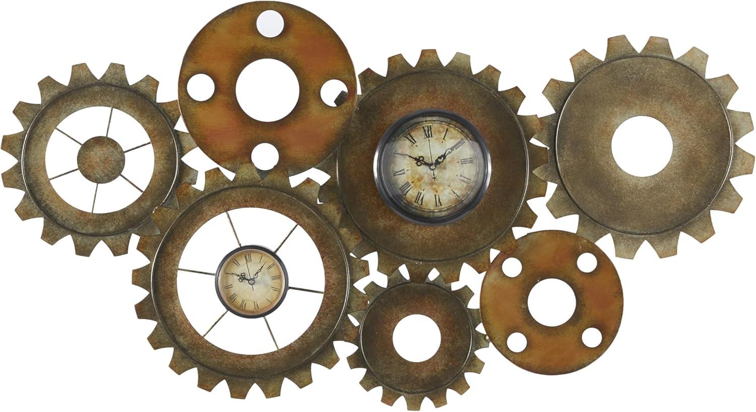 Oversized Brown Metal Gear Industrial Wall Clock