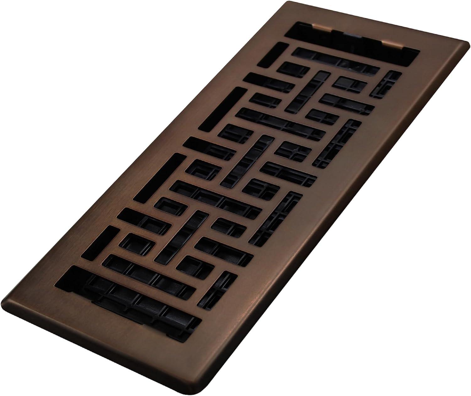 Decor Grates 4" x 10" Oriental Design Steel Plated Rubbed Bronze Floor Register