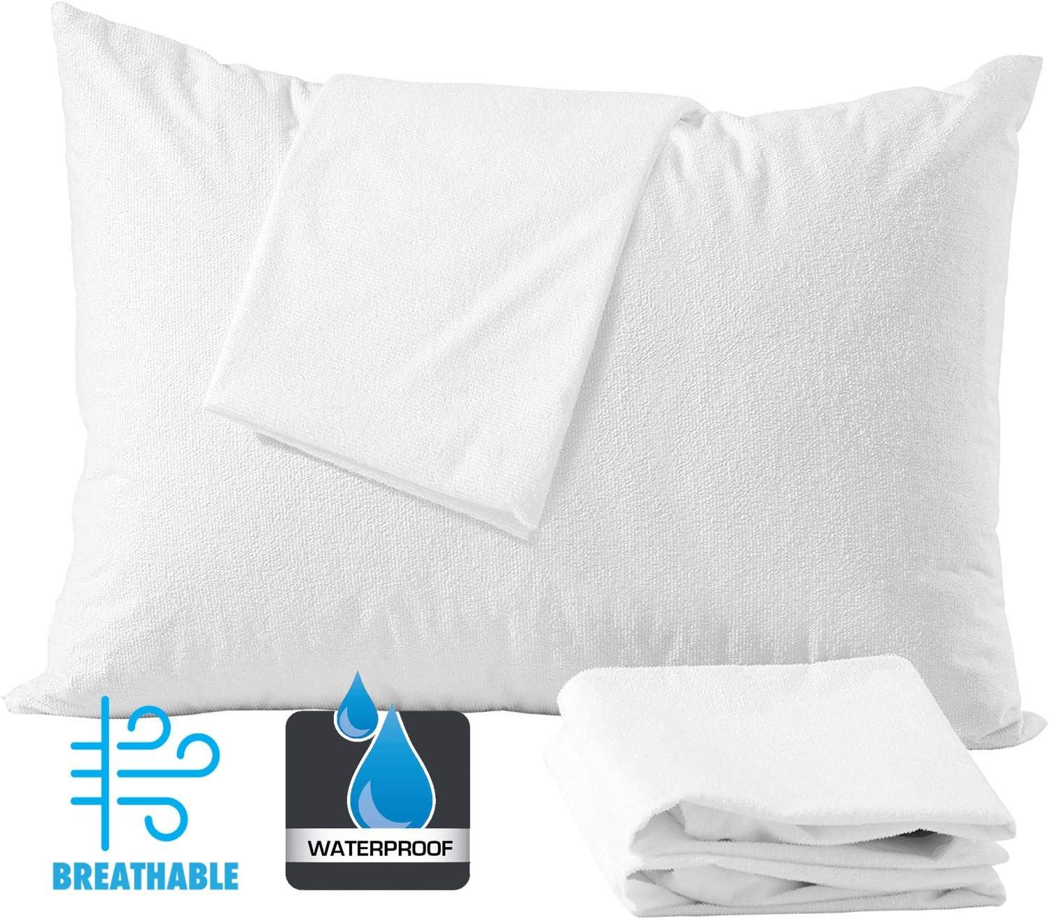 Niagara Waterproof Pillow Protector King Cotton Terry Zippered 100% Pillow Encasement Cover Pair Set of 2 Washable Long Life Soft