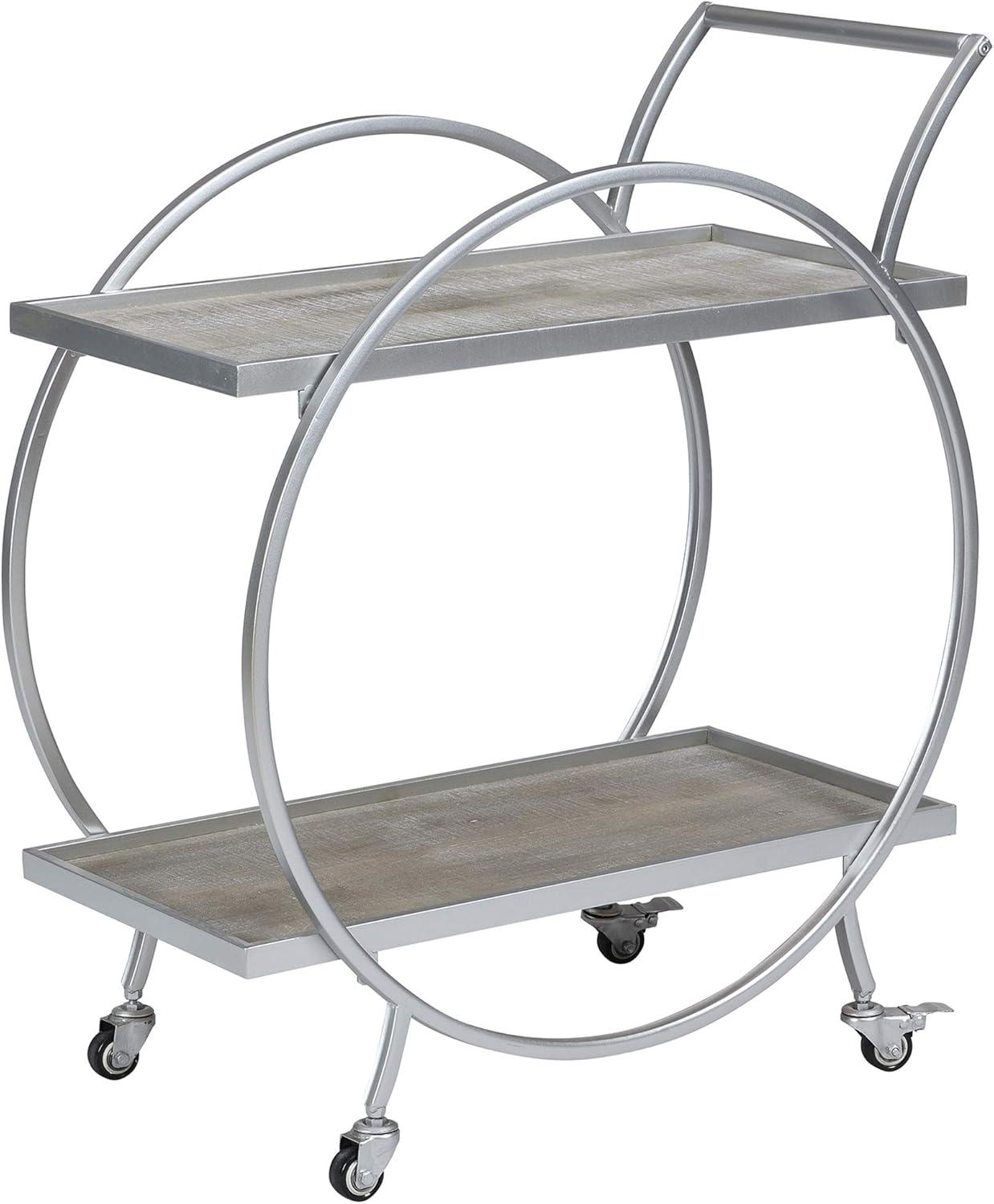 FirsTime & Co. Silver and Gray Odessa Bar Cart, Industrial, Metal, 27.5 x 14 x 33 in