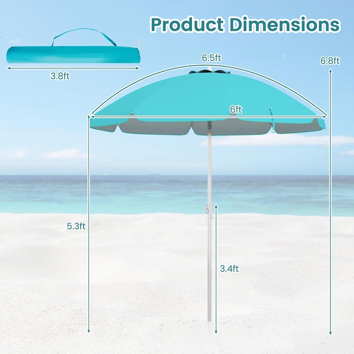 Yardi Yard 6.5 Feet Beach Umbrella with Sun Shade and Carry Bag without Weight Base-Blue, Travel Beach Umbrella, Beach Umbrellas for Sand Heavy Duty Wind Portable Beach Umbrella