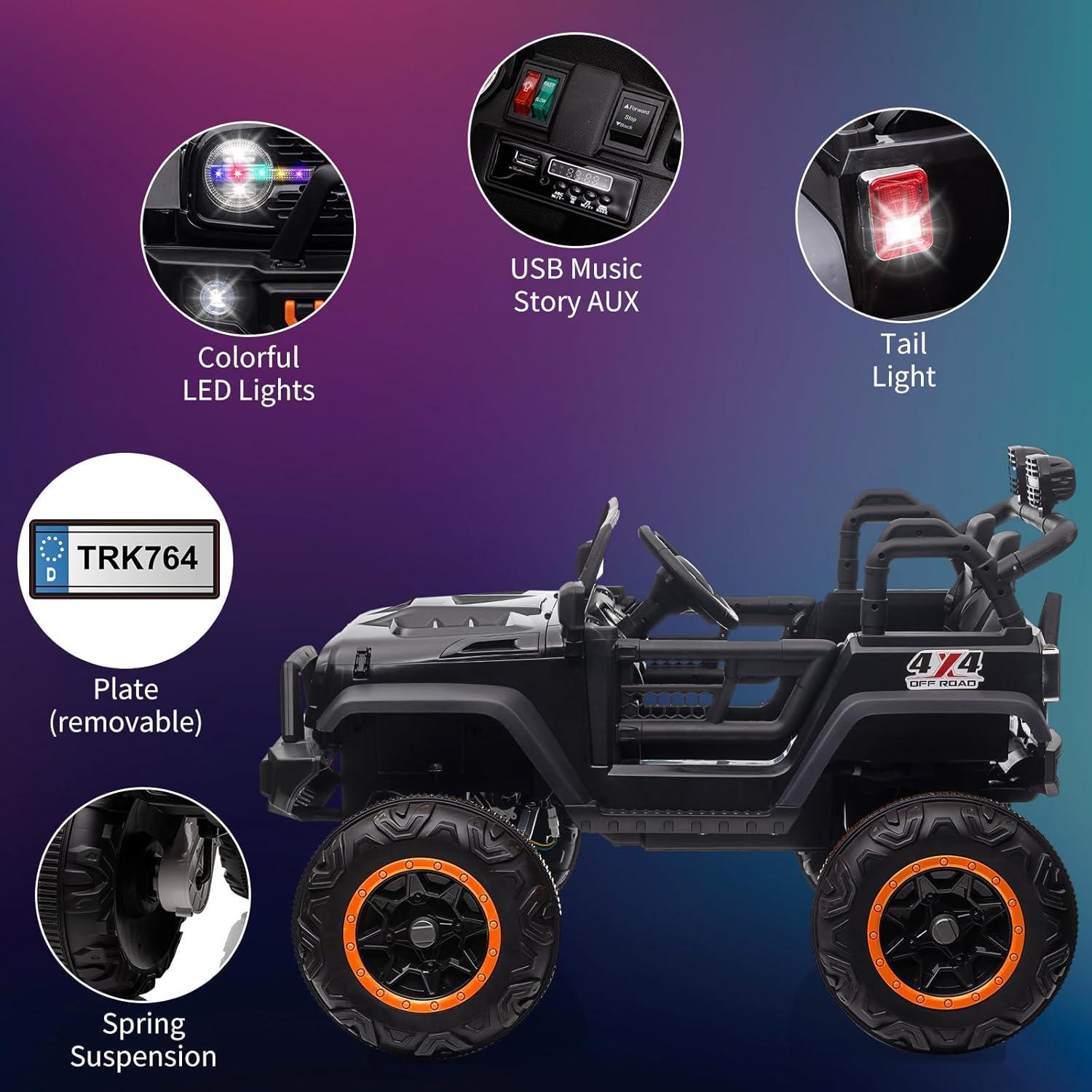 Yesfashion 24V Kids large Jeep 2 Seats SUV Ride on Car Ride on Truck with Remote Control, Electric 4*45W Motors Ride on Toys, with LED Light,Music,USB