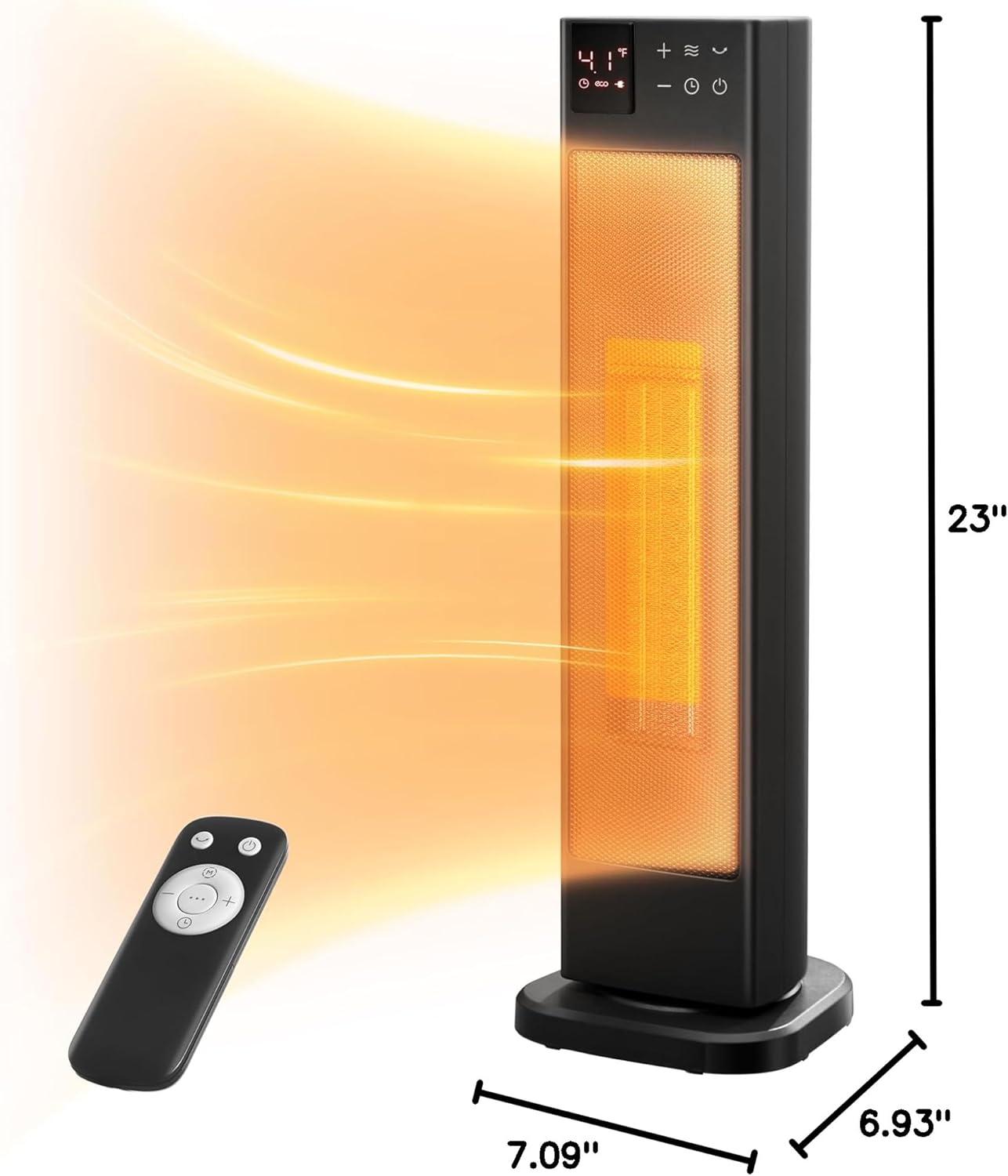 Black Ceramic Tower Heater with Thermostat and Remote