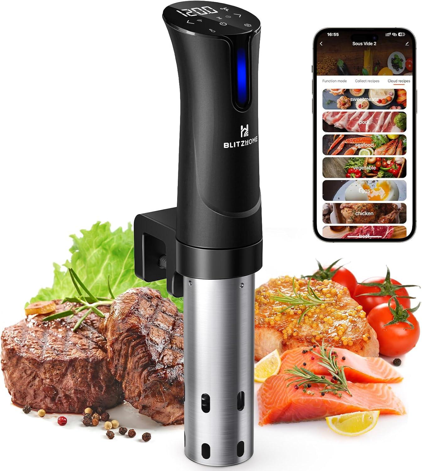 BLITZHOME 1100W Black Stainless Steel Sous Vide Cooker with LED Display