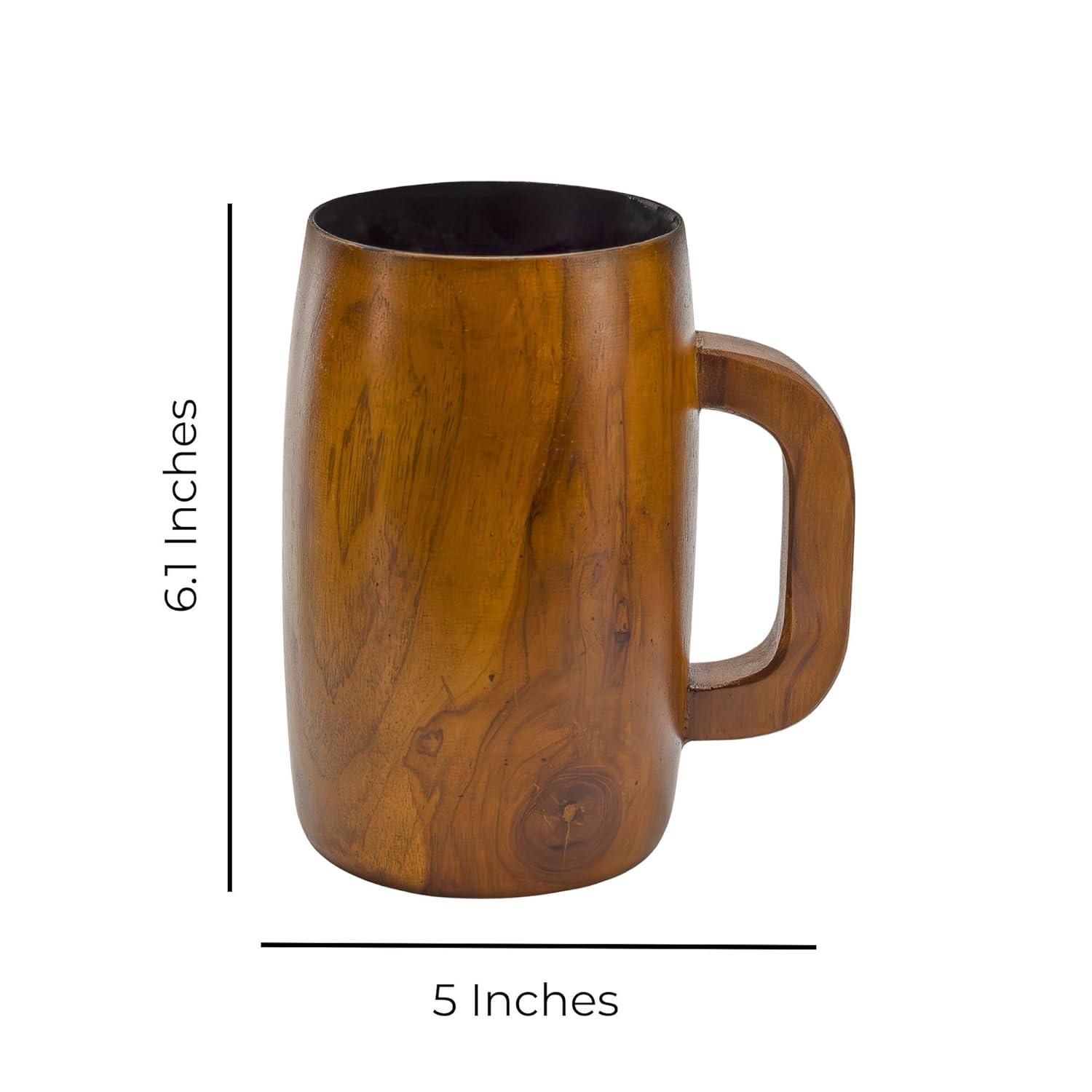 Darware Teak Wood Coffee Mugs, 2pc Set; Wooden Stein Retro 16 Fluid Ounce Cups
