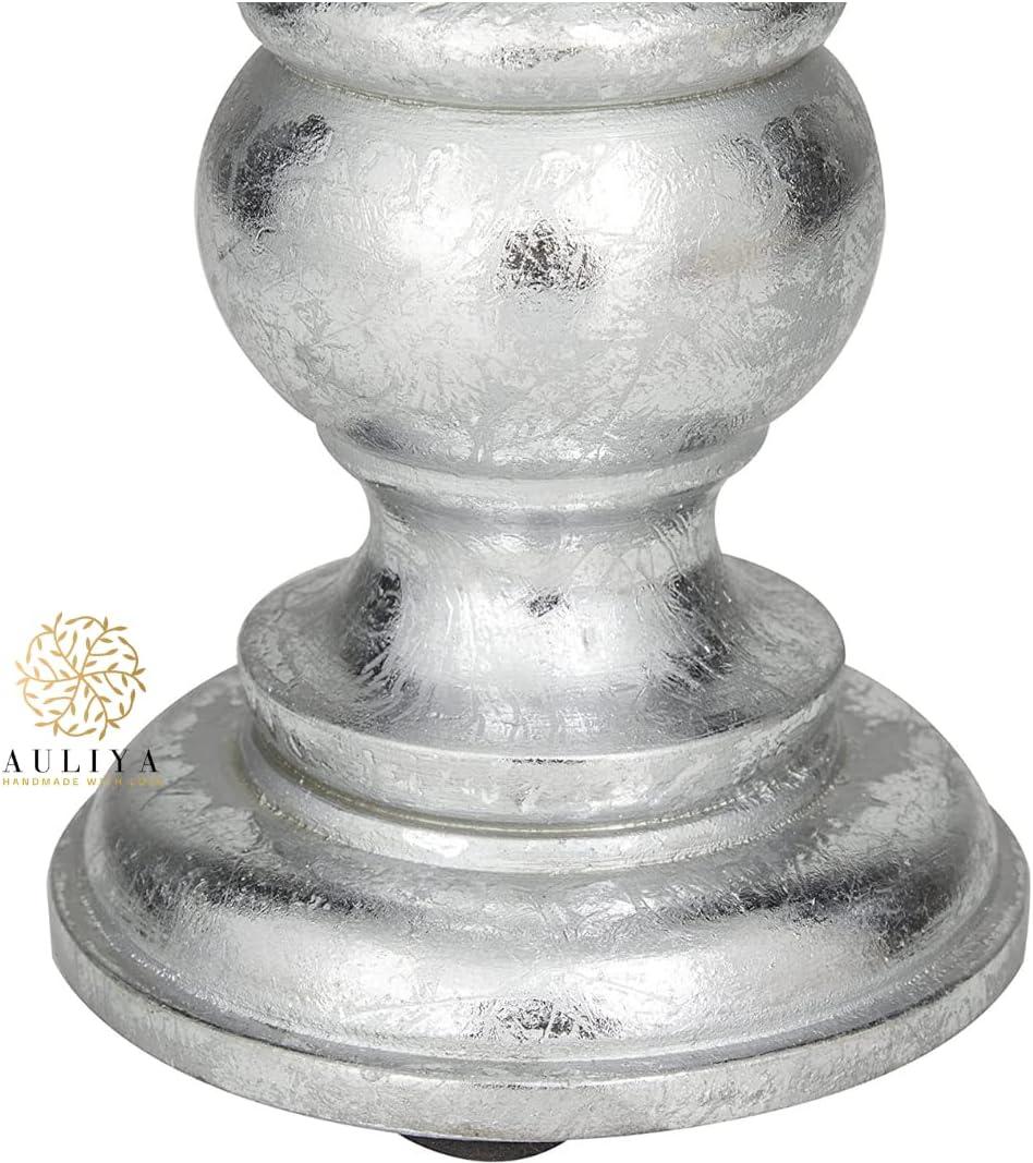 AULIYA Wooden Candle Holders Pillar Candles Holder Rustic Wood Stand Decorative Polish Candlestick Set of 3 for Home Decor - 6" 8" 10" Silver