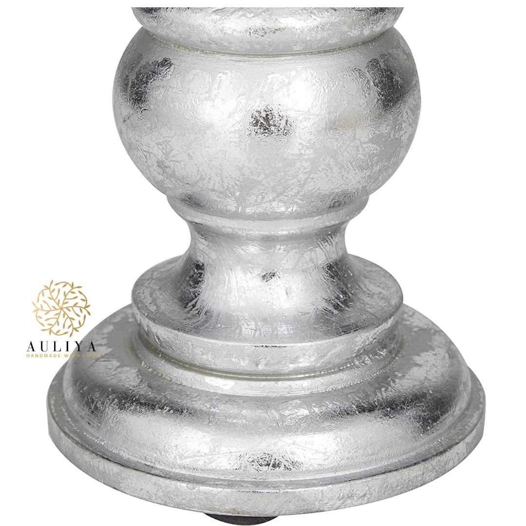 AULIYA Wooden Candle Holders Pillar Candles Holder Rustic Wood Stand Decorative Polish Candlestick Set of 3 for Home Decor - 6" 8" 10" Silver