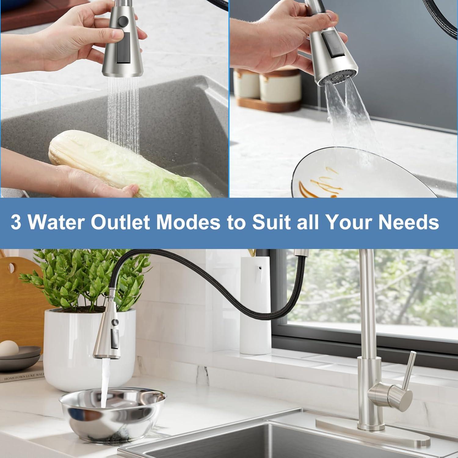 WOWOW 3-Function Sprayer Pull Down Kitchen Faucet Spray Head Replacement With 9-Adapter Kit