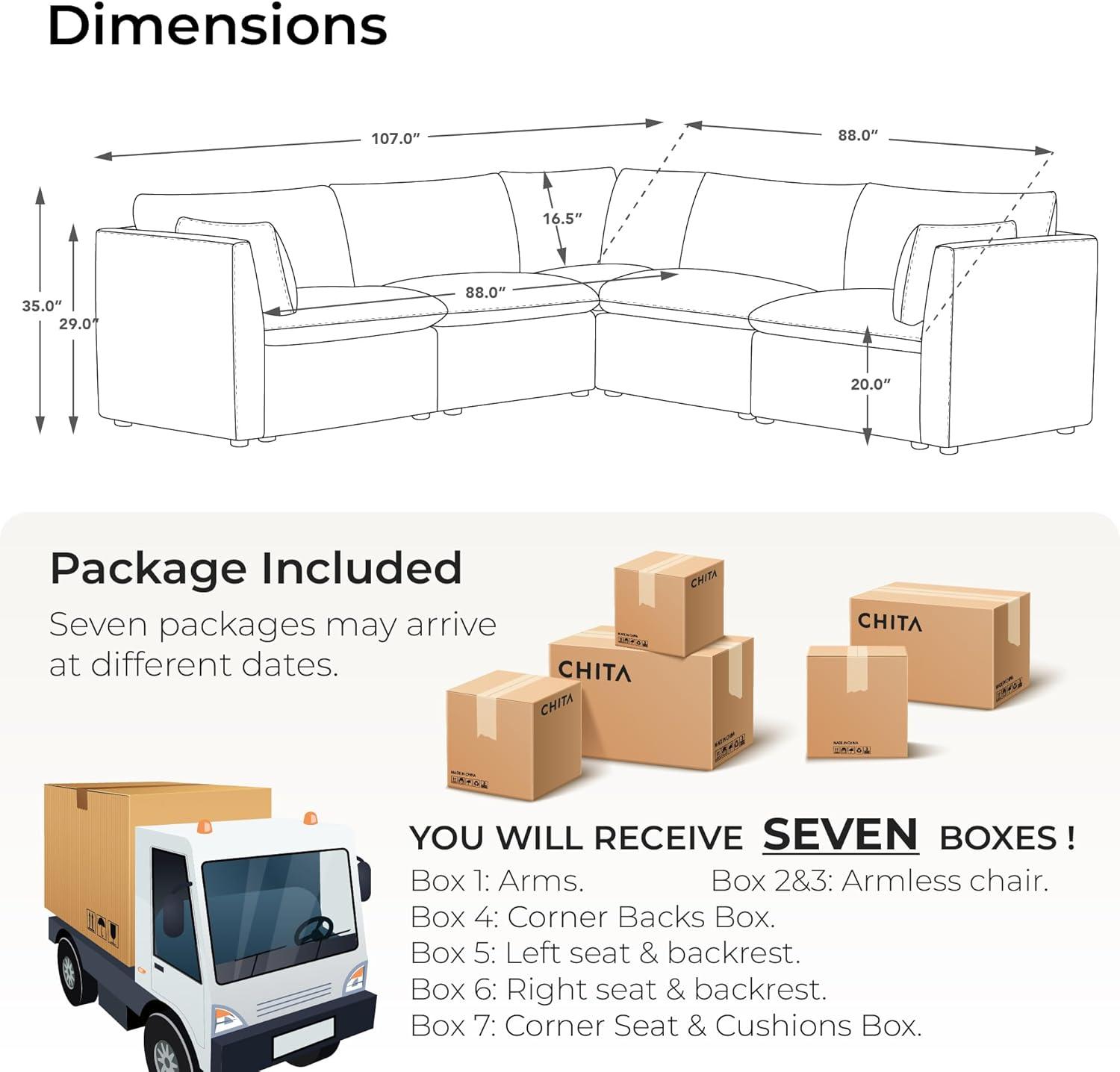 Nereidix 107 in. 5-Piece Fabric Modern Corner Modular Sofa Sectional Sofa in Cream with Arms for Living Room