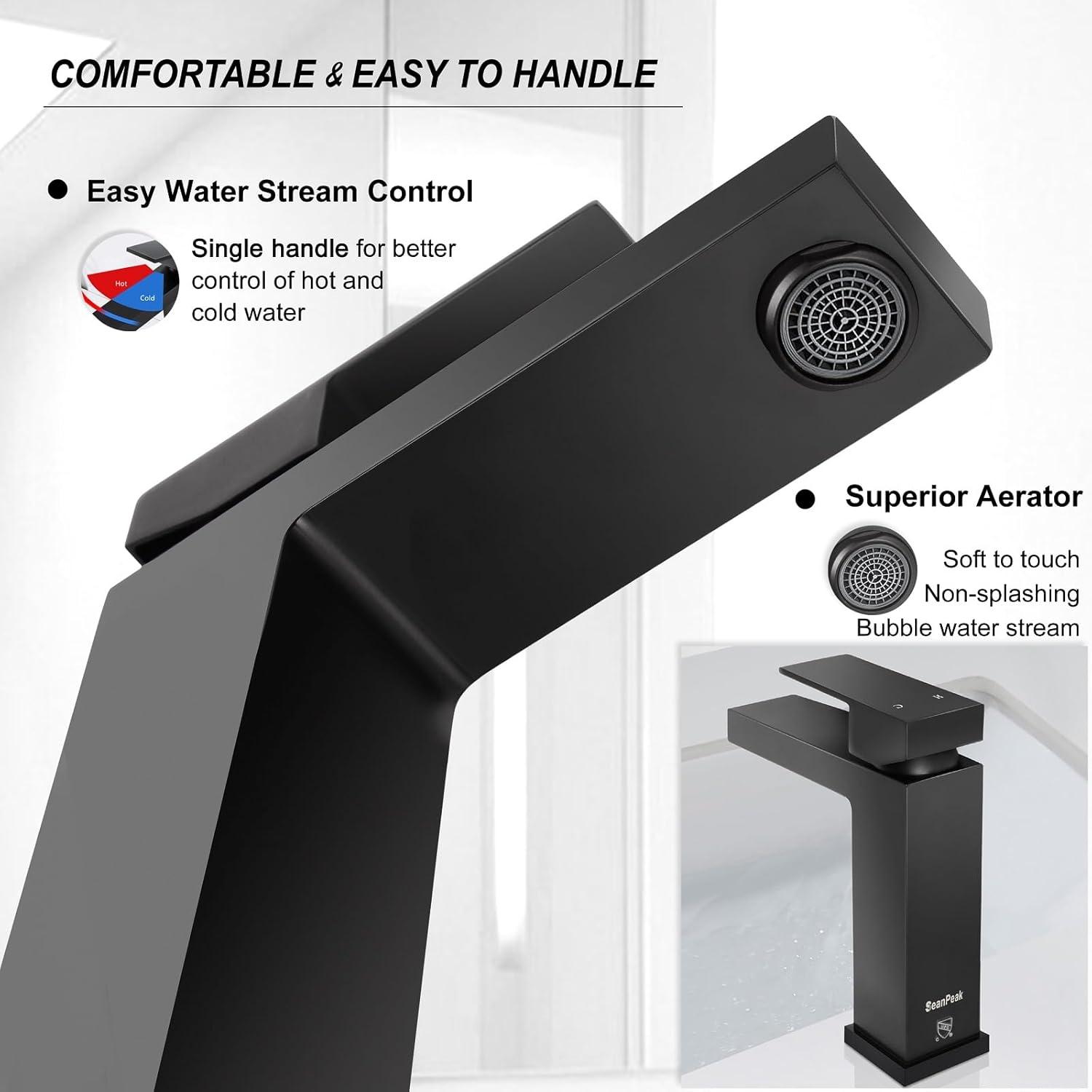 BWE Single Hole Single-Handle Low-Arc Bathroom Faucet With Pop-up Drain Assembly in Matte Black