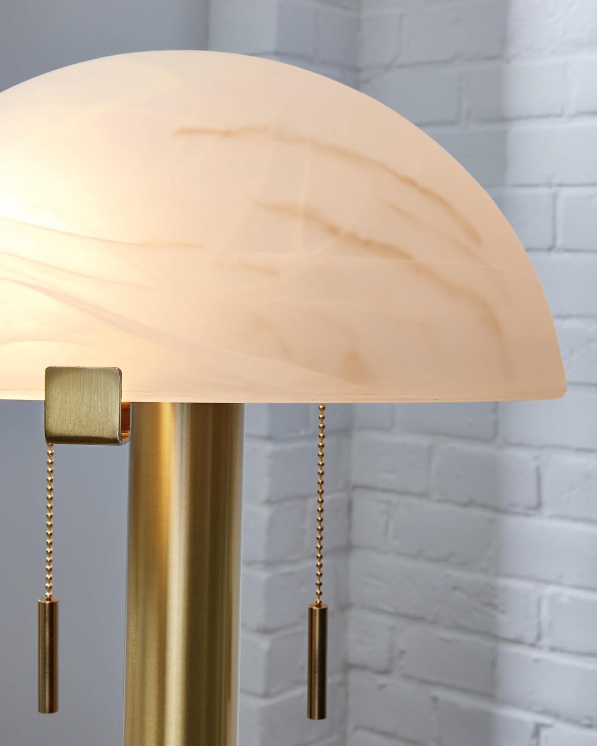 Gold Brass Table Lamp with White Glass Dome Shade