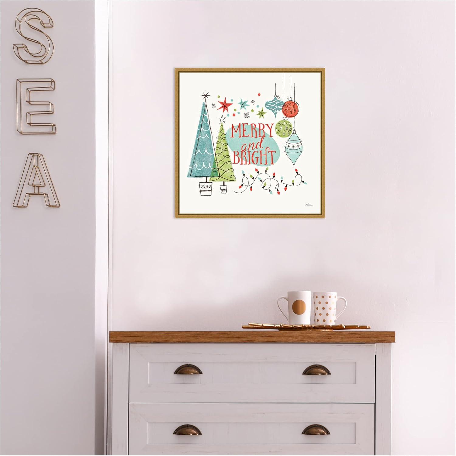 16" x 16" Merry and Bright Christmas Tree Square by Janelle Penner: Retro Holiday Decor - Amanti Art