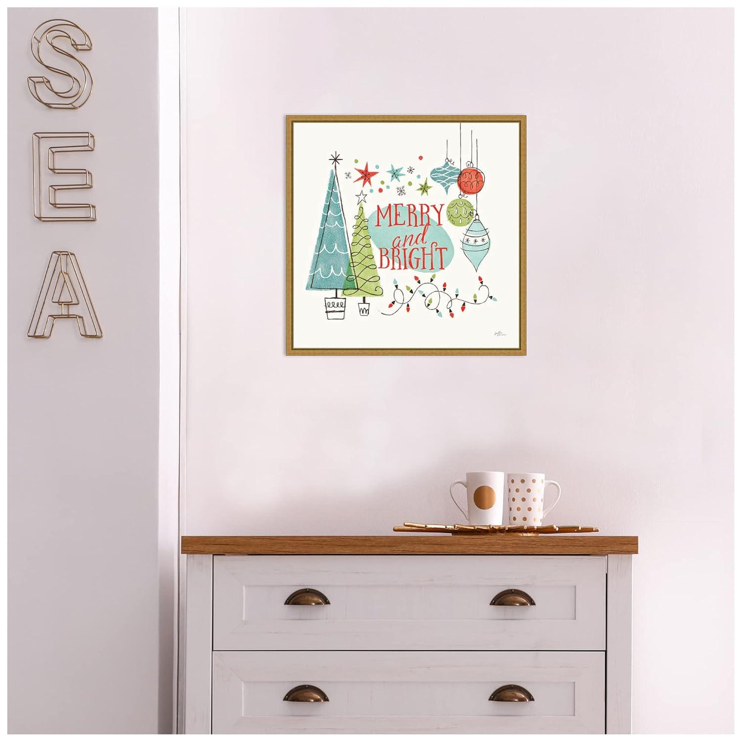 16" x 16" Merry and Bright Christmas Tree Square by Janelle Penner: Retro Holiday Decor - Amanti Art