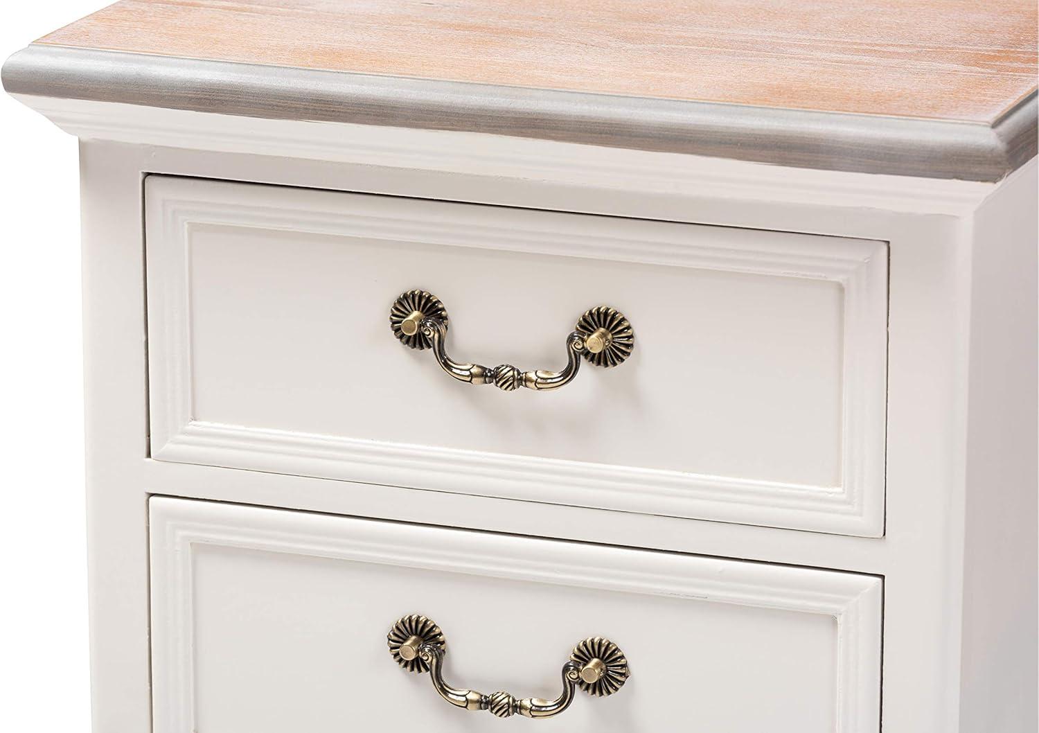 Capucine Two-Tone Natural Whitewashed Oak Finished Wood 3 Drawer Nightstand White - Baxton Studio: Modern Style, Includes Anti-Tip Hardware