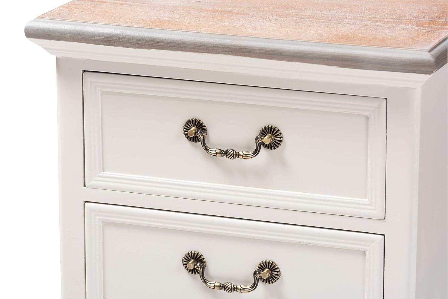 Capucine Two-Tone Natural Whitewashed Oak Finished Wood 3 Drawer Nightstand White - Baxton Studio: Modern Style, Includes Anti-Tip Hardware