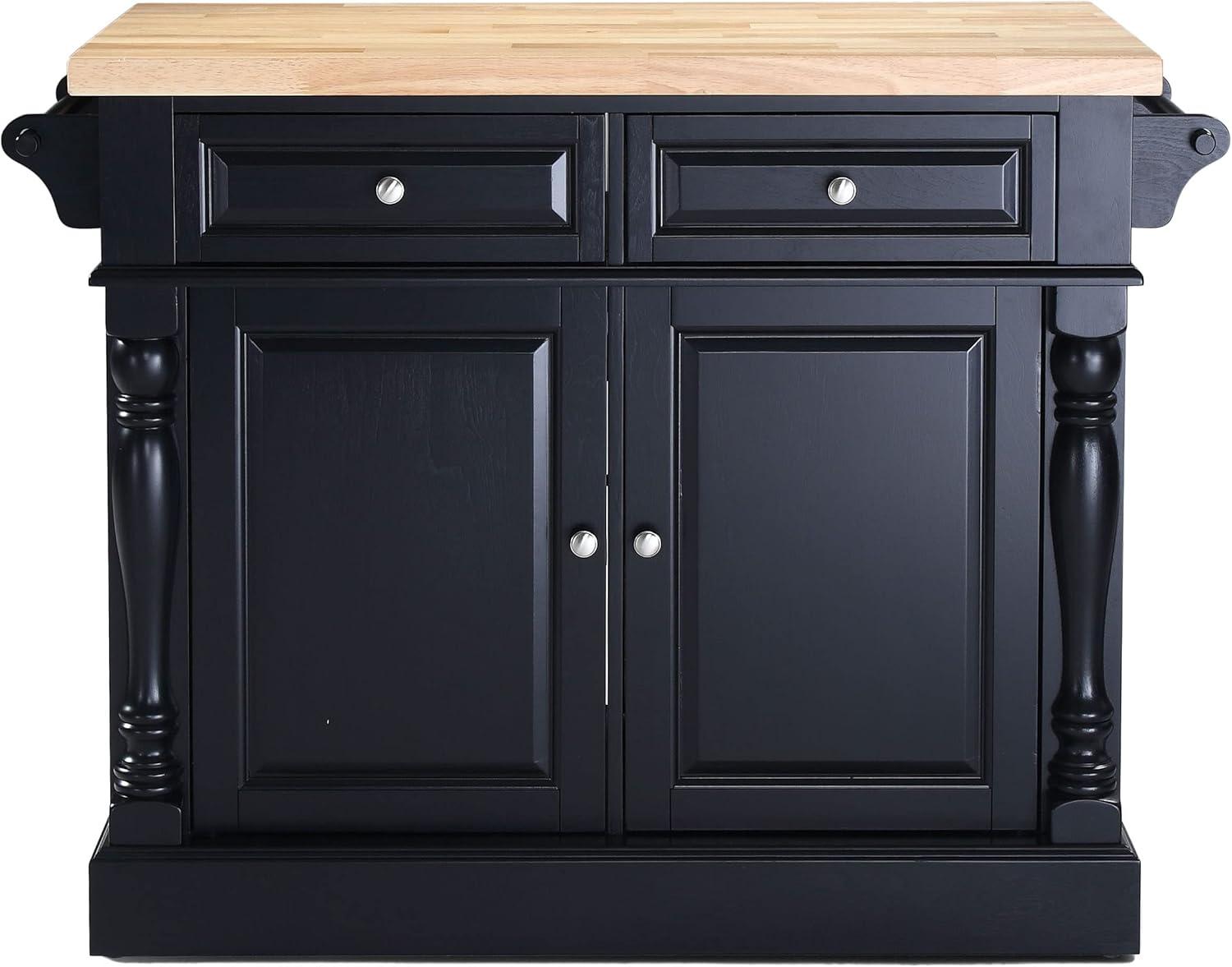 Oxford Butcher Block Kitchen Island Black - Crosley: Rolling Cart with Storage, Adjustable Shelves, Towel Bar