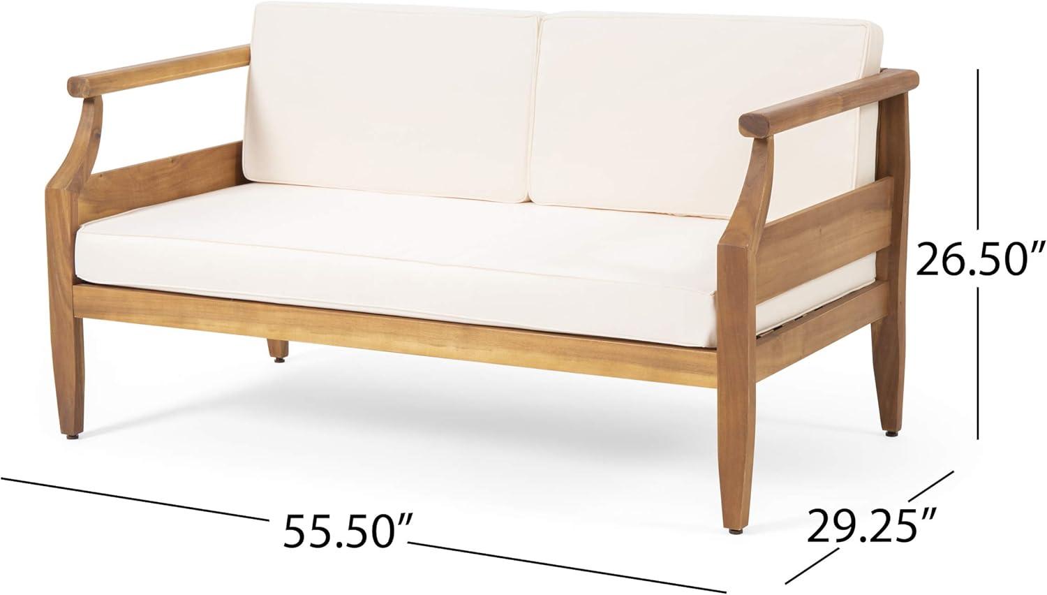 Aston Acacia Mid-Century Modern 2-Person Loveseat Set, Teak and Cream