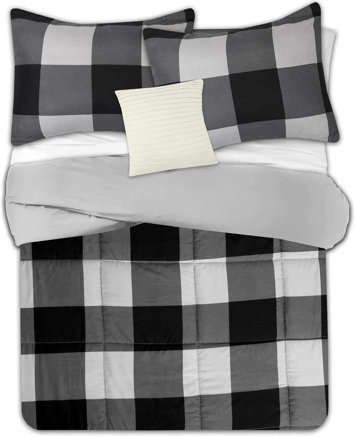 Sweet Home Collection 4 Piece Buffalo Plaid Printed Comforter, Shams & Throw Pillow Set