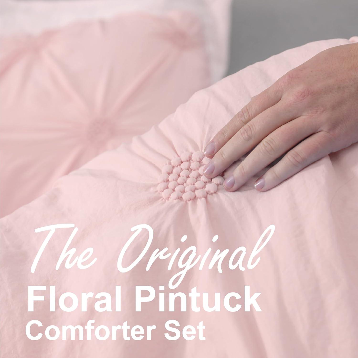 Swift Home Supreme Microfiber Floral Pintuck Microfiber 3-Piece Comforter Set