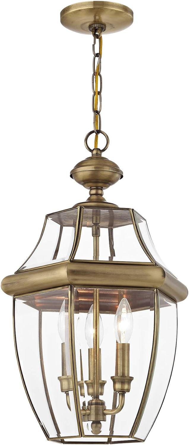 Monterey Antique Brass 3-Light Outdoor Pendant with Clear Beveled Glass