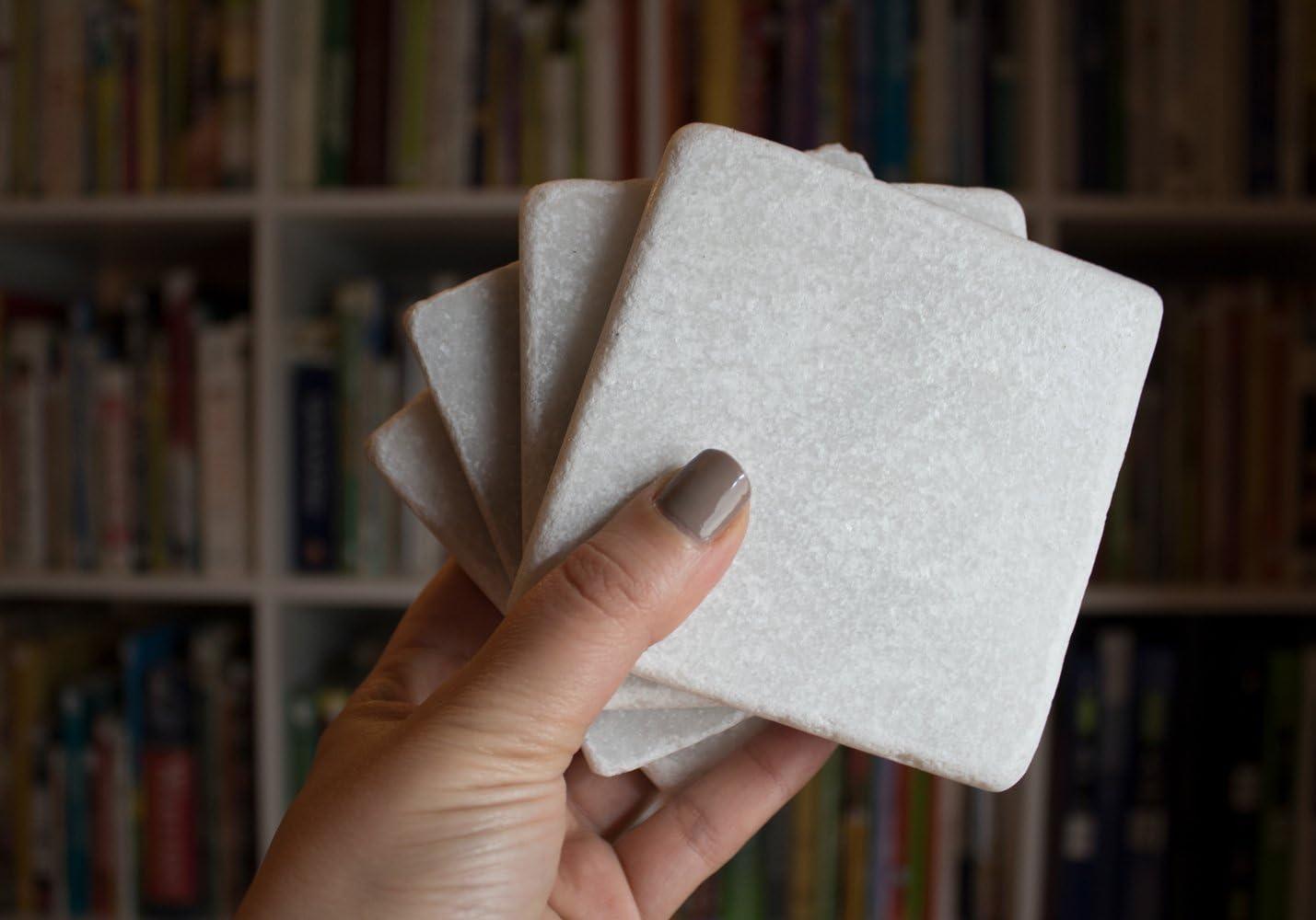 Elegant White Marble Coasters Set of 4 – Absorbent Square Coasters for Drinks – Perfect Home Decor and Table Decor – Coaster with Cork Bottom for Desk or Table - Size 4" x 4"