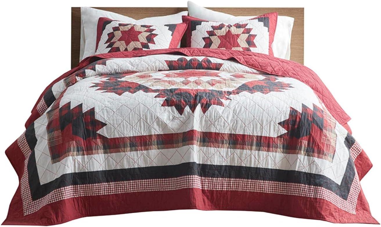 King Red Cotton Quilt Set with Medallion Design