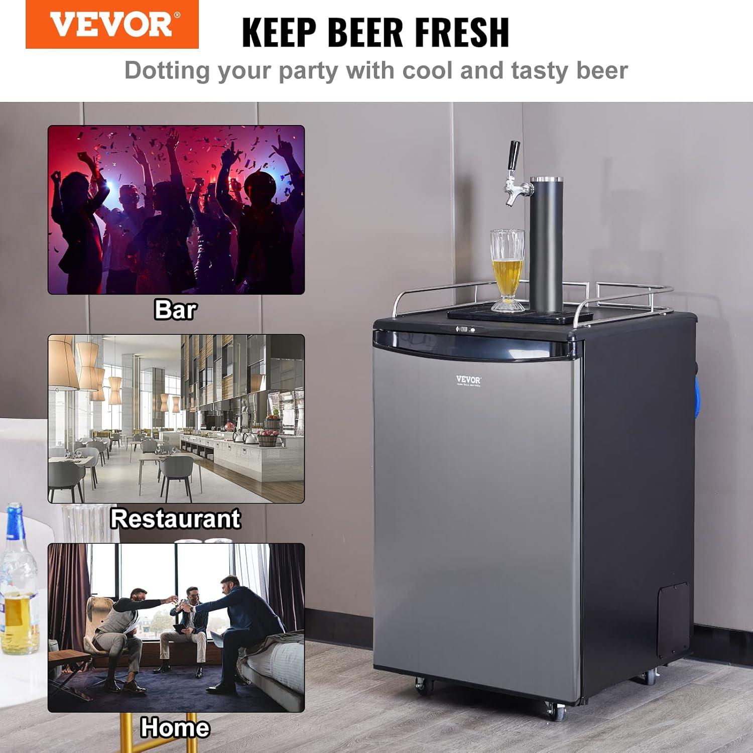 VEVOR Silver Stainless Steel Single Tap Kegerator with CO2 Cylinder