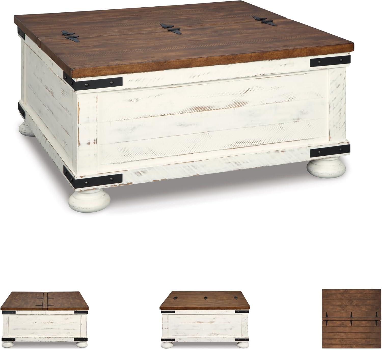 Wystfield Cocktail Table with Storage White/Brown - Signature Design by Ashley: Rectangular Lift-Top, Distressed Two-Tone Finish
