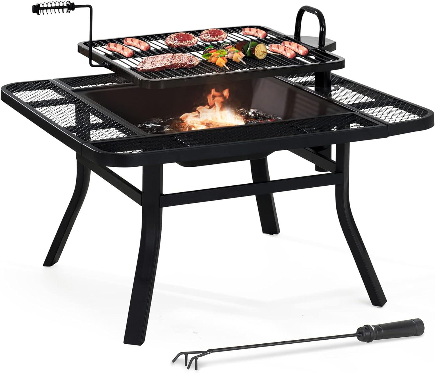 Sunjoy 38 Inch Black Wood Burning Grill Fire Pit