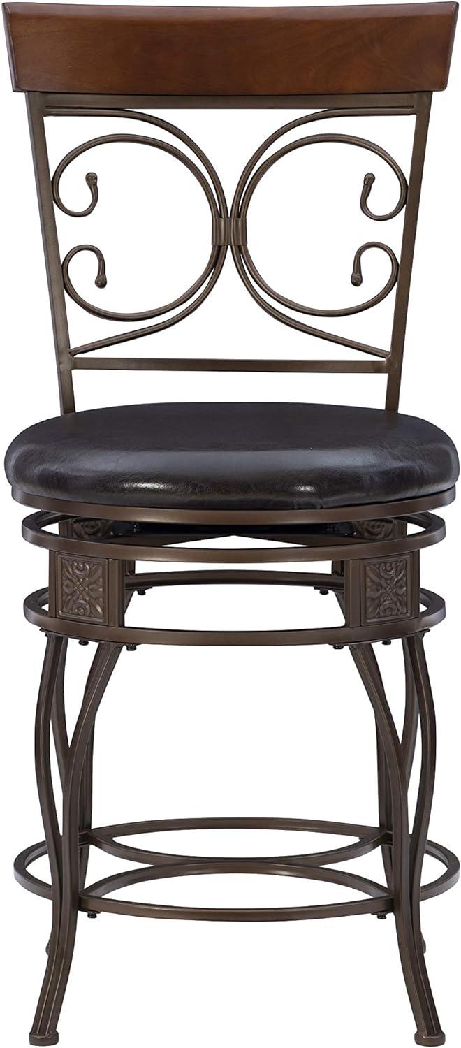 Bronze & Brown Faux Leather High-Back Swivel Counter Stool