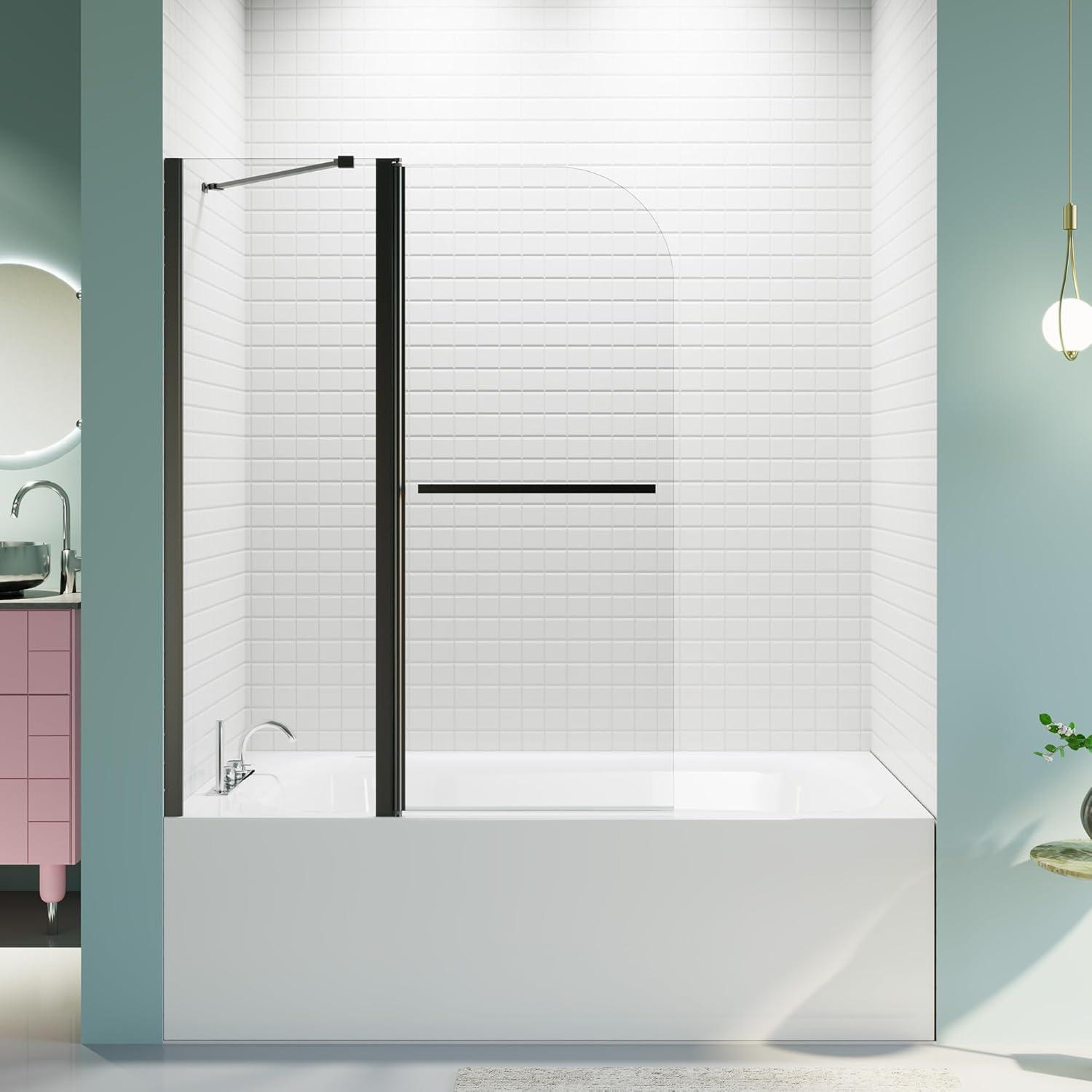 LILI 31"W x 55"H Frameless Folding Pivot Shower Tub Door Reversible Installation LI55675LL