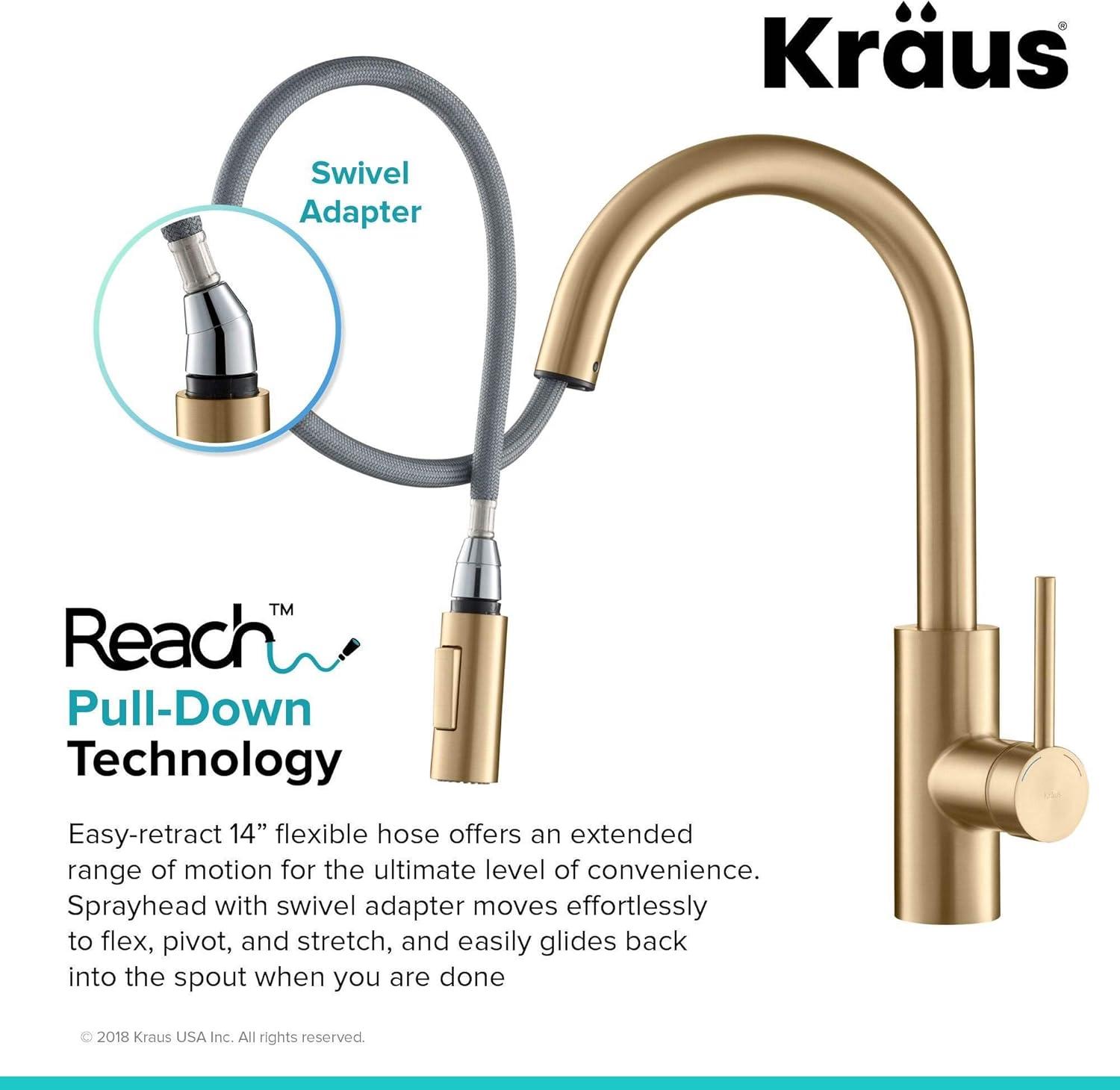 KRAUS Oletto Single Handle Pull Down Kitchen Faucet with QuickDock Top Mount Installation Assembly