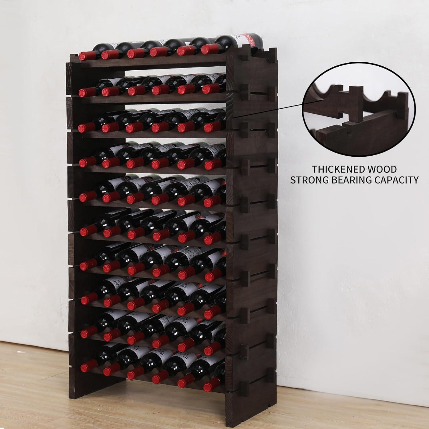 Gray Pine Wood Stackable 60-Bottle Wine Rack