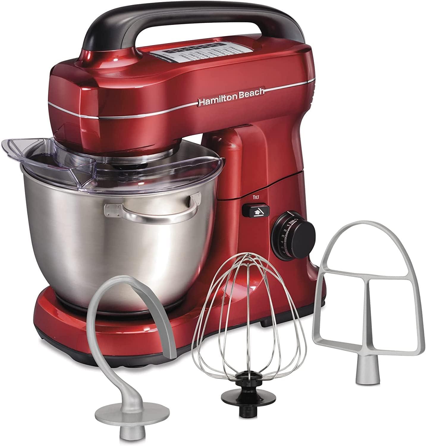 Red 4-Quart Stainless Steel Stand Mixer with Attachments